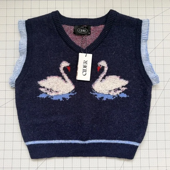 Cider Dark Blue Swan Patterned Vest - Picture 2 of 2